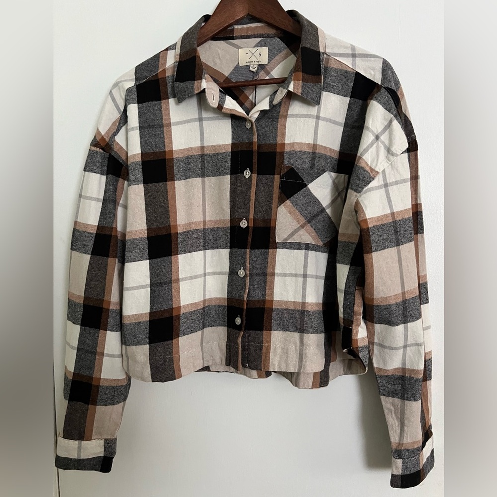 Thread & Supply Plaid Cropped Cotton Button Down Shirt, NWT, Size L - Picture 2 of 15